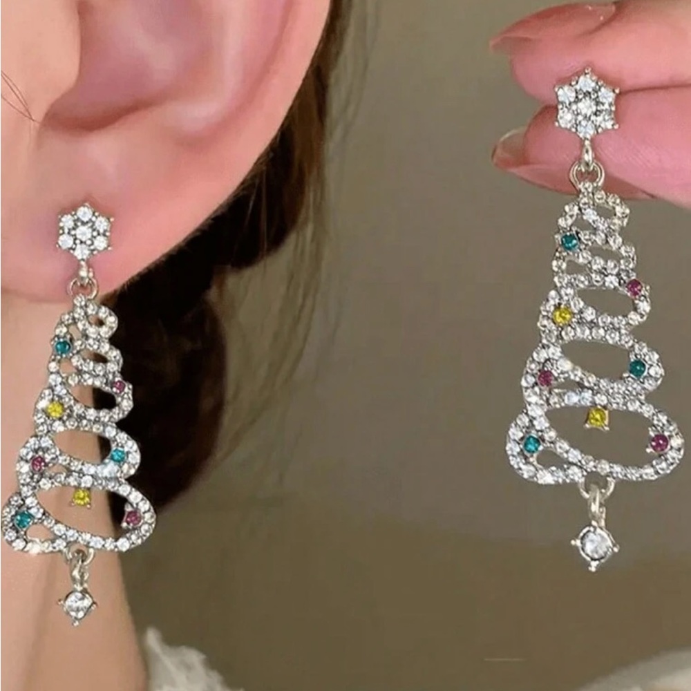 Sparkling Christmas Tree Rhinestone Earrings, Christmas Earrings